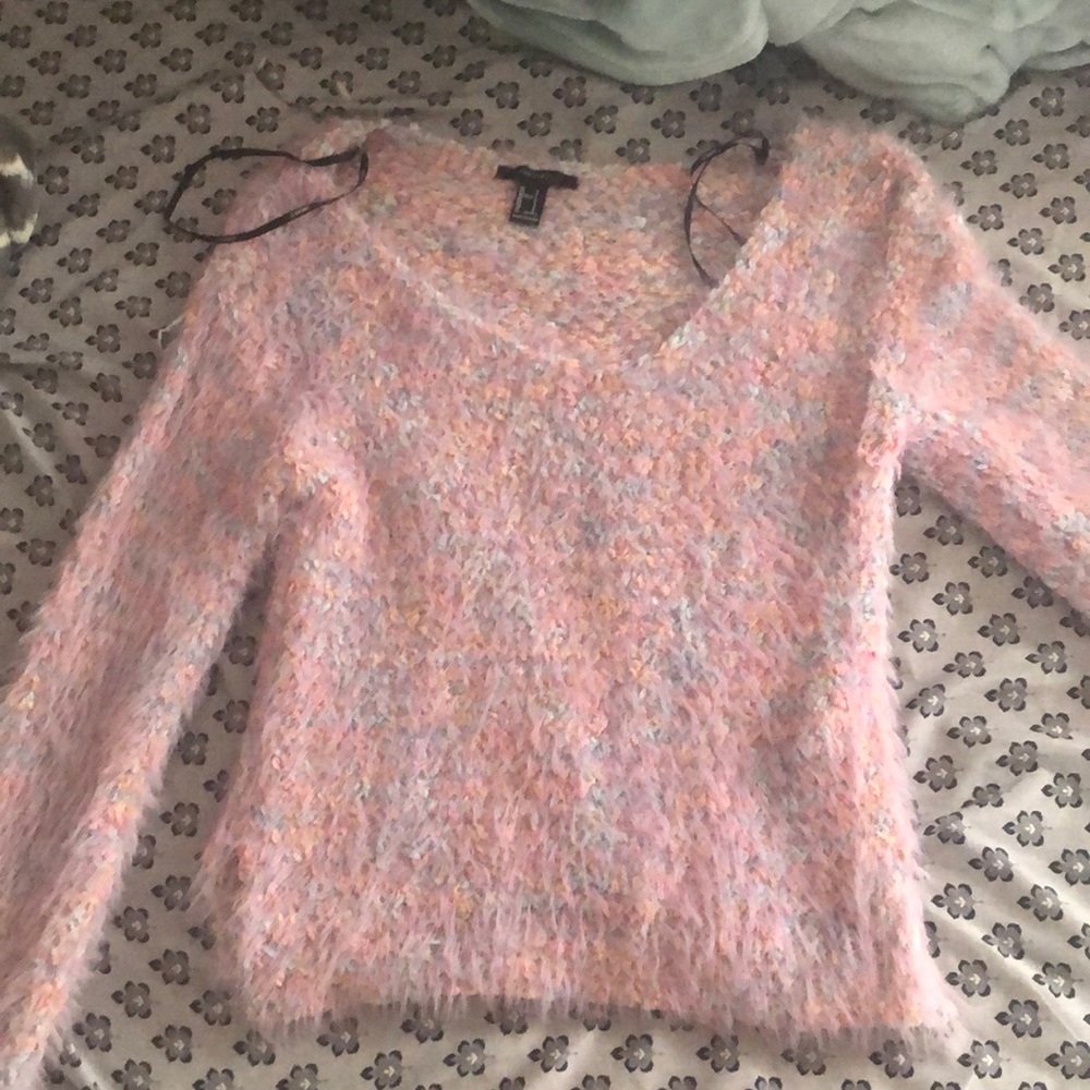 Knitted soft fluffy pull over sweater